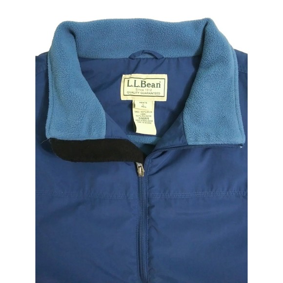 LL Bean Men's Large Nylon Softshell Full Zip Vest Jacket Fleece Lined Blue - Picture 2 of 9